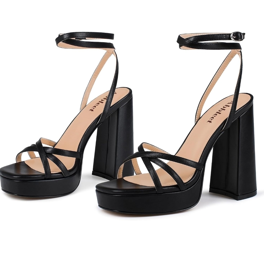 Aldo Black Strappy Platform Heels